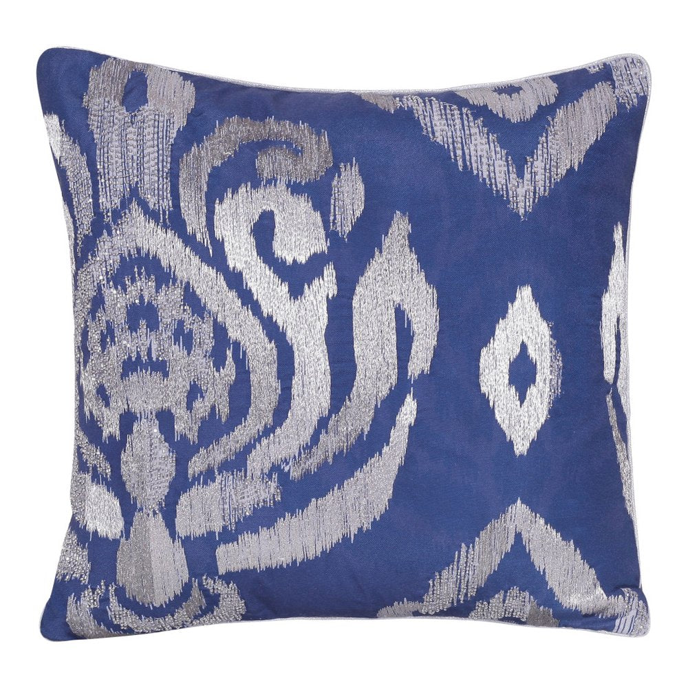 20" Blue And Silver Throw Pillow Cover