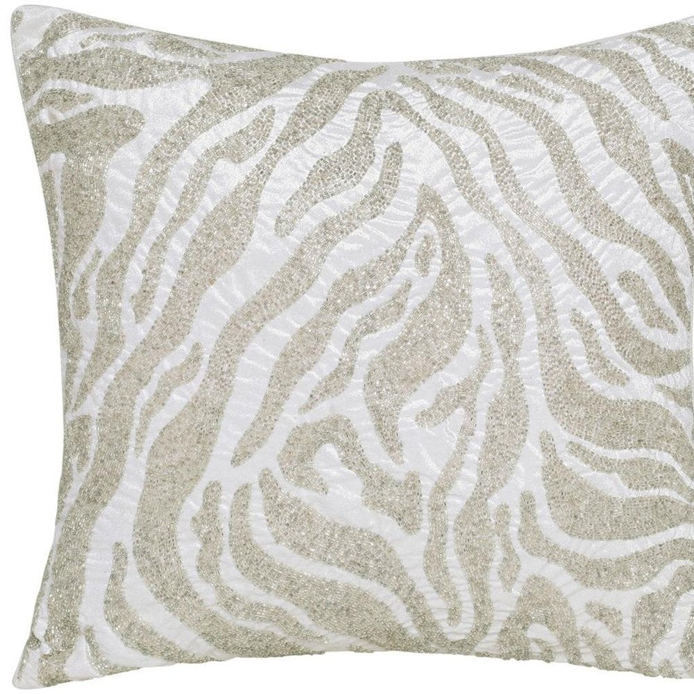 20" Ivory And Silver Geometric Throw Pillow Cover