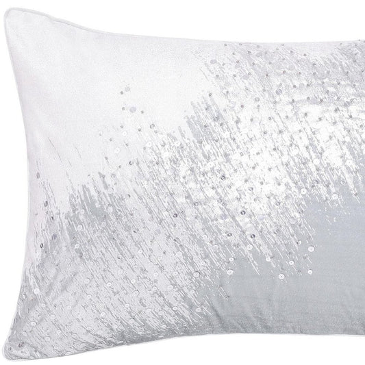 16" X 24" Ivory And Silver Lumbar Abstract Throw Pillow Cover with Sequin
