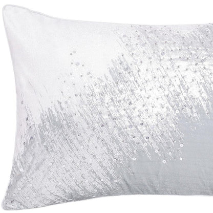 16" X 24" Ivory And Silver Lumbar Abstract Throw Pillow Cover with Sequin