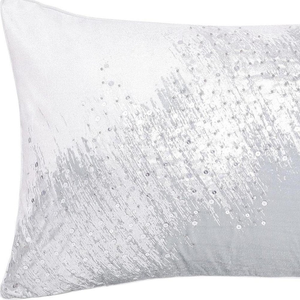 16" X 24" Ivory And Silver Lumbar Abstract Throw Pillow Cover with Sequin