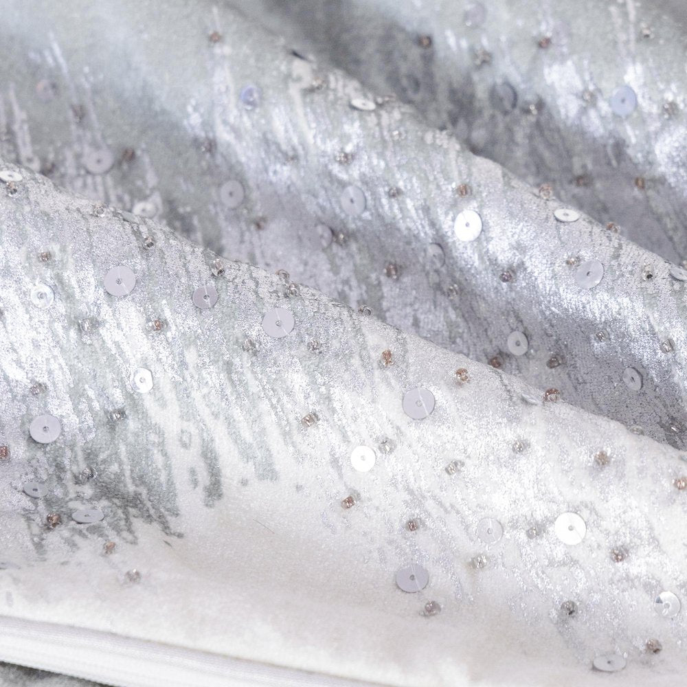 16" X 24" Ivory And Silver Lumbar Abstract Throw Pillow Cover with Sequin