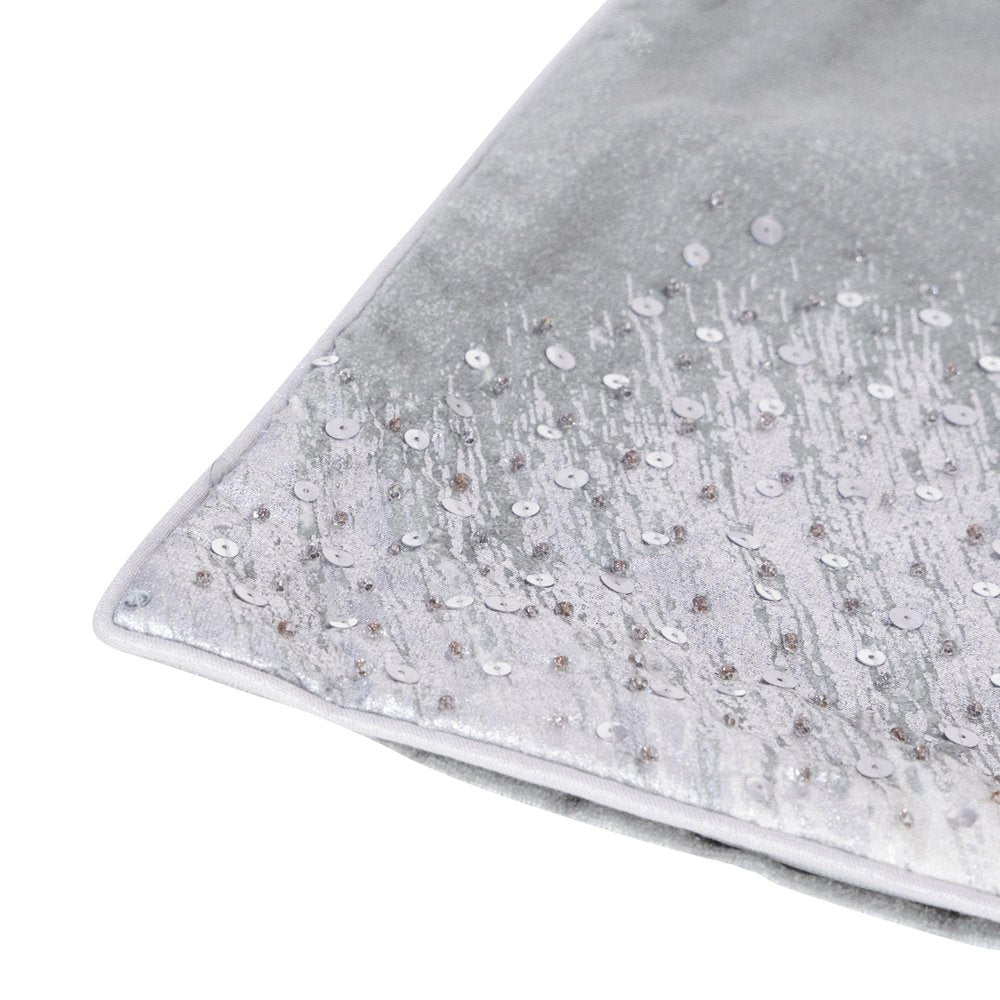 16" X 24" Ivory And Silver Lumbar Abstract Throw Pillow Cover with Sequin