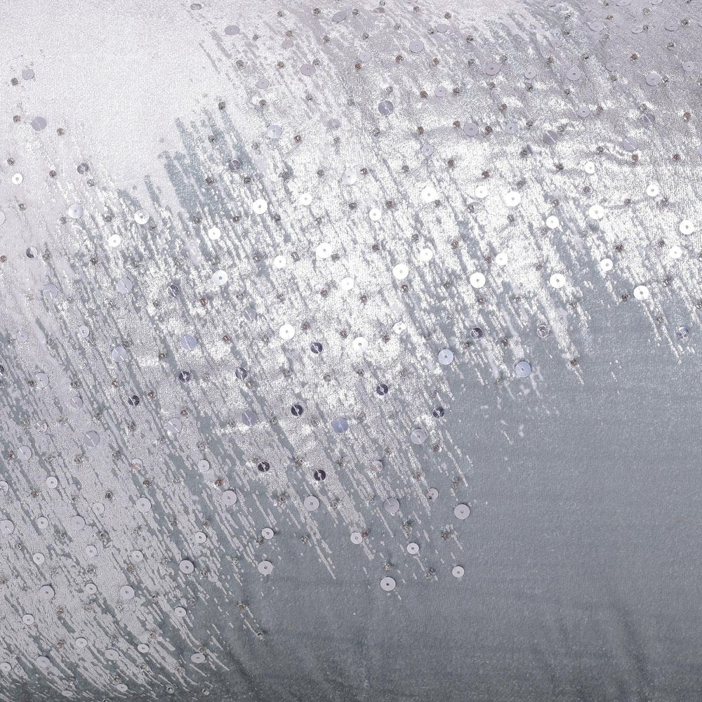 16" X 24" Ivory And Silver Lumbar Abstract Throw Pillow Cover with Sequin