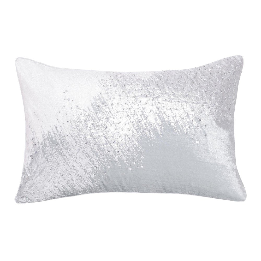 16" X 24" Ivory And Silver Lumbar Abstract Throw Pillow Cover with Sequin