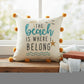 20" Blue Orange And Off White The Beach Is Where I Belong Beach Nautical Throw Pillow Cover with Pompoms