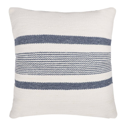 20" Ivory And Blue Beach Striped Throw Pillow Cover