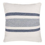 20" Ivory And Blue Beach Striped Throw Pillow Cover