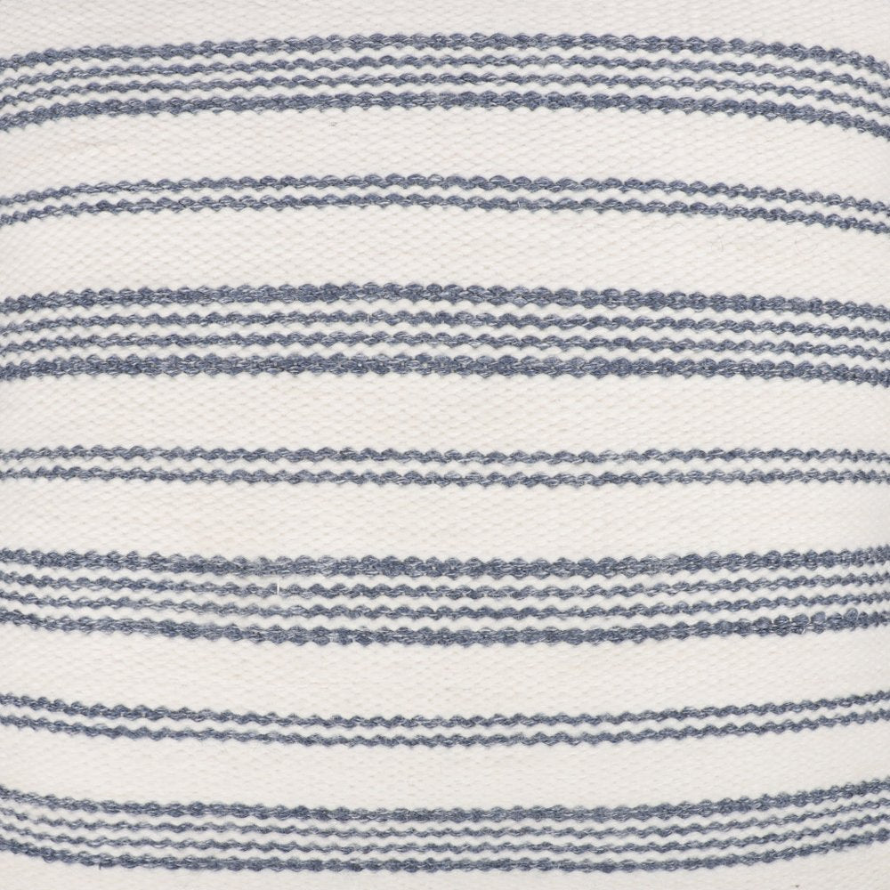 20" Blue And Ivory Striped Recycled Poly Linen Throw Pillow Cover