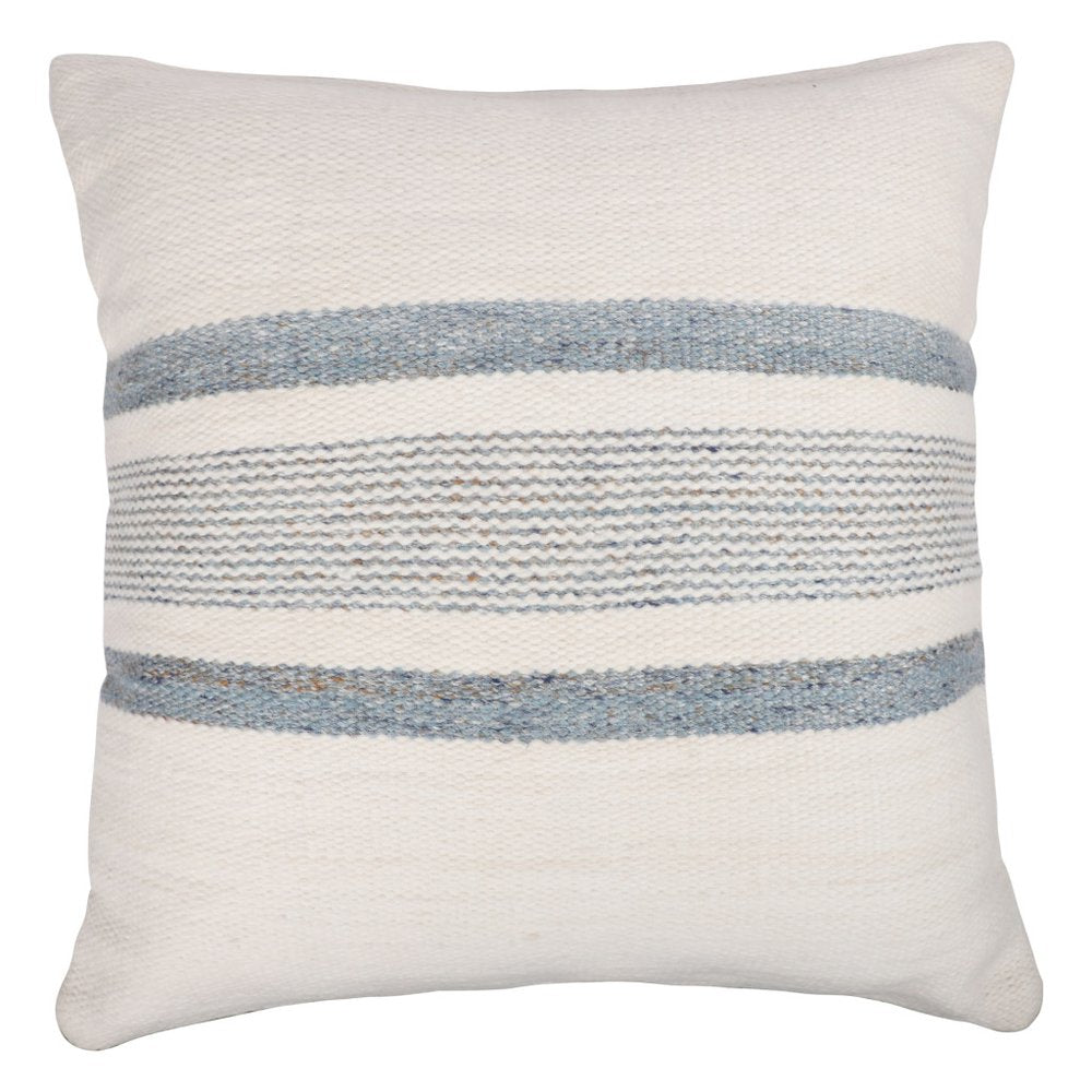 20" Ivory And Blue Beach Striped Throw Pillow Cover