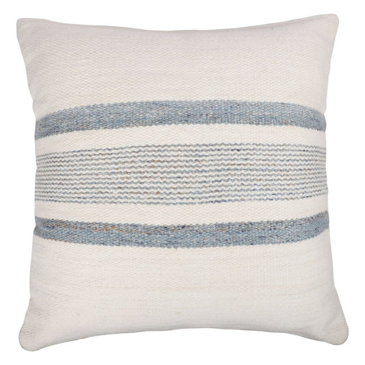 20" Ivory And Blue Beach Striped Throw Pillow Cover