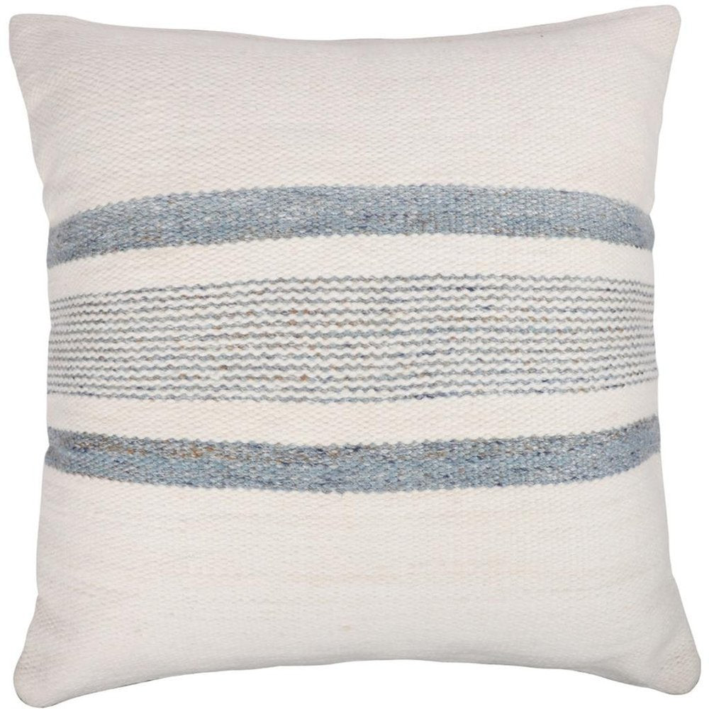 20" Light Blue And Orange Striped Recycled Poly Linen Throw Pillow Cover