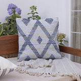 20" Navy Blue And Ivory Diamond Recycled Poly Linen Throw Pillow Cover