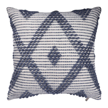 20" Ivory And Blue Beach Diamond Throw Pillow Cover with Texture