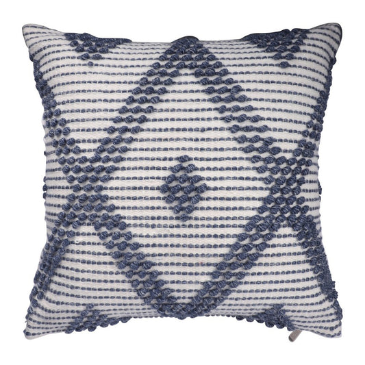 20" Ivory And Blue Beach Diamond Throw Pillow Cover with Texture