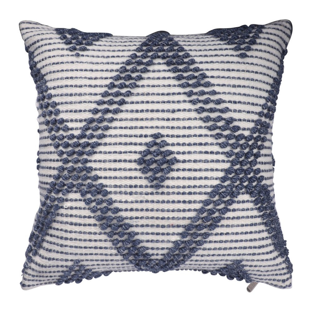 20" Navy Blue And Ivory Diamond Recycled Poly Linen Throw Pillow Cover