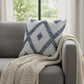 20" Ivory And Blue Beach Diamond Throw Pillow Cover with Texture