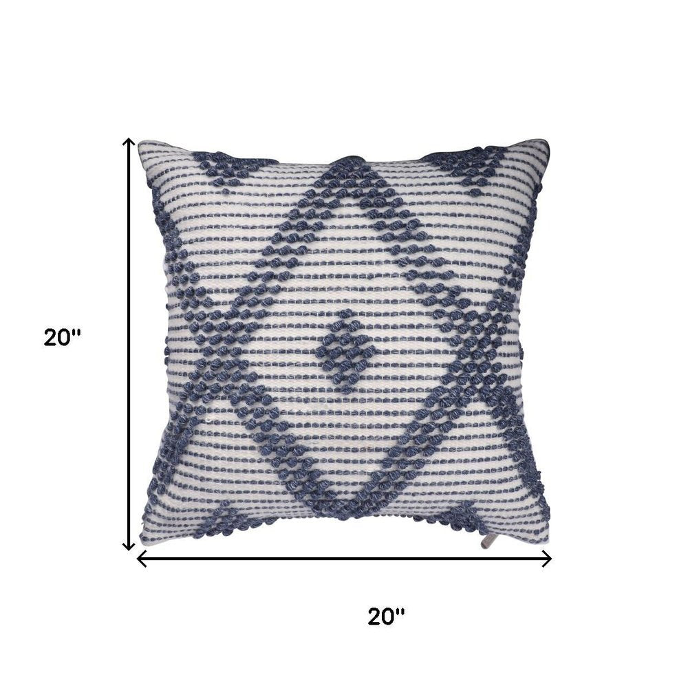 20" Navy Blue And Ivory Diamond Recycled Poly Linen Throw Pillow Cover