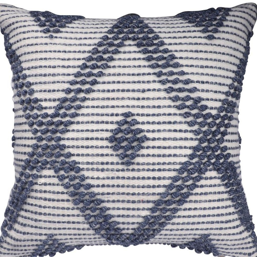 20" Navy Blue And Ivory Diamond Recycled Poly Linen Throw Pillow Cover