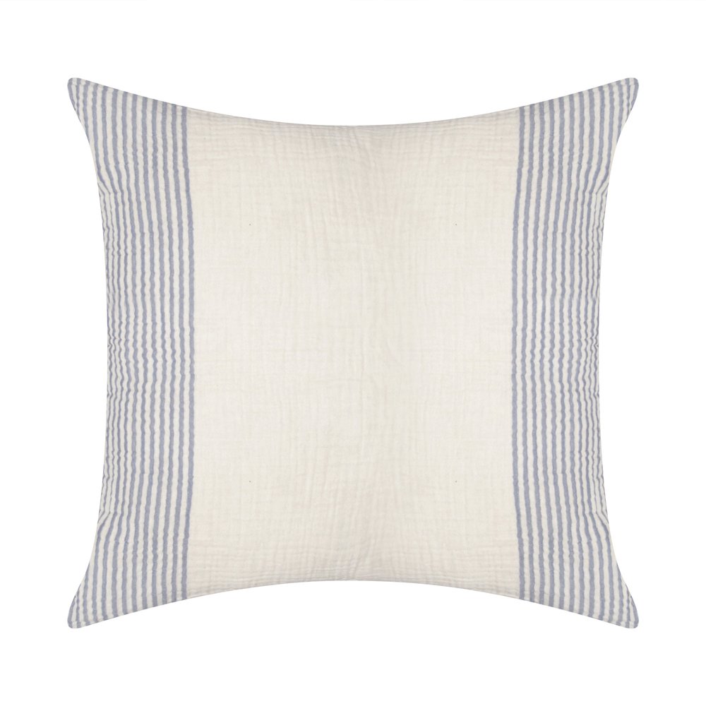 22" Blue And Ivory Striped Cotton Throw Pillow Cover