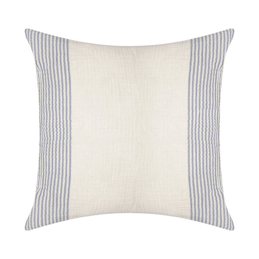 22" Blue And Ivory Striped Cotton Throw Pillow Cover