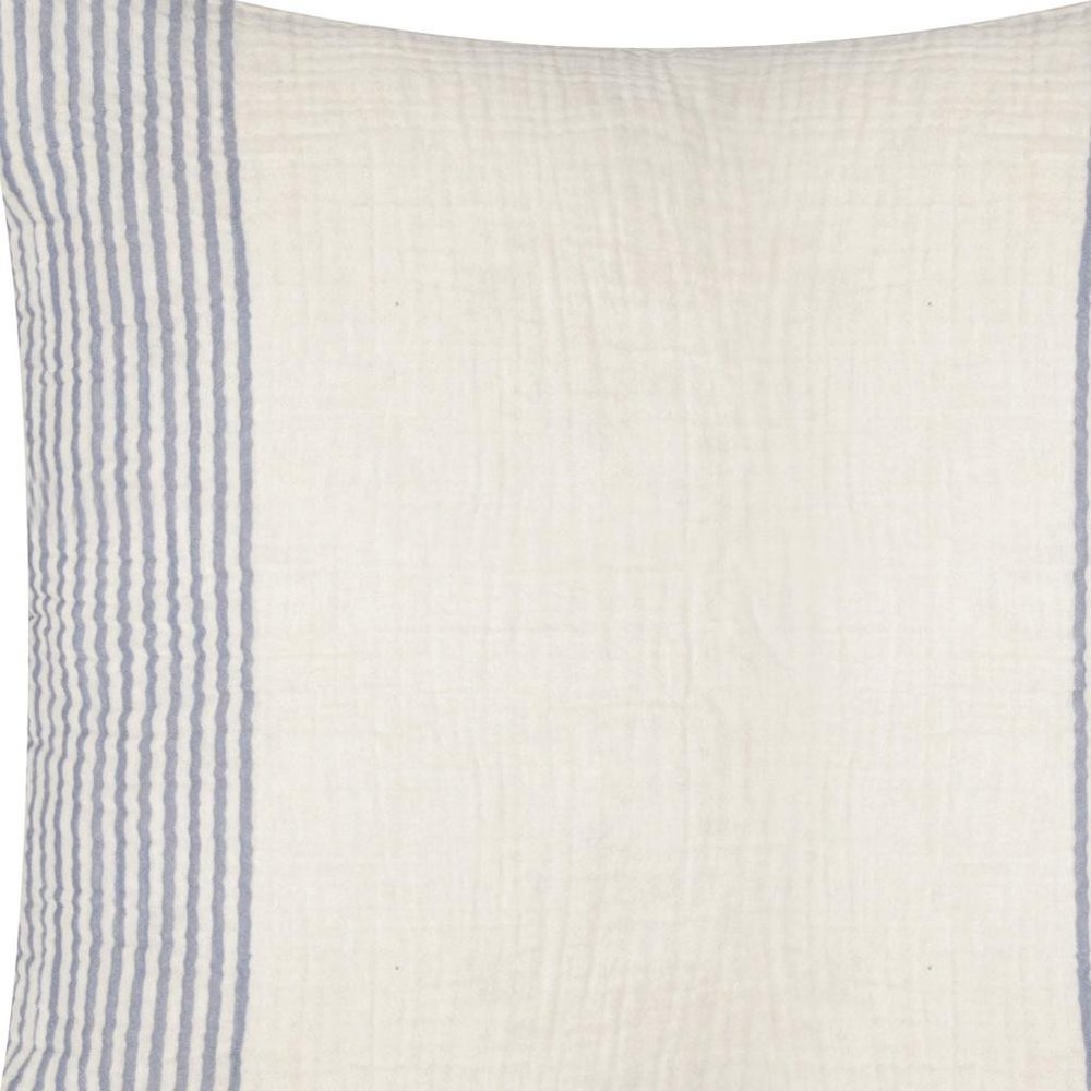 22" Blue And Ivory Striped Cotton Throw Pillow Cover