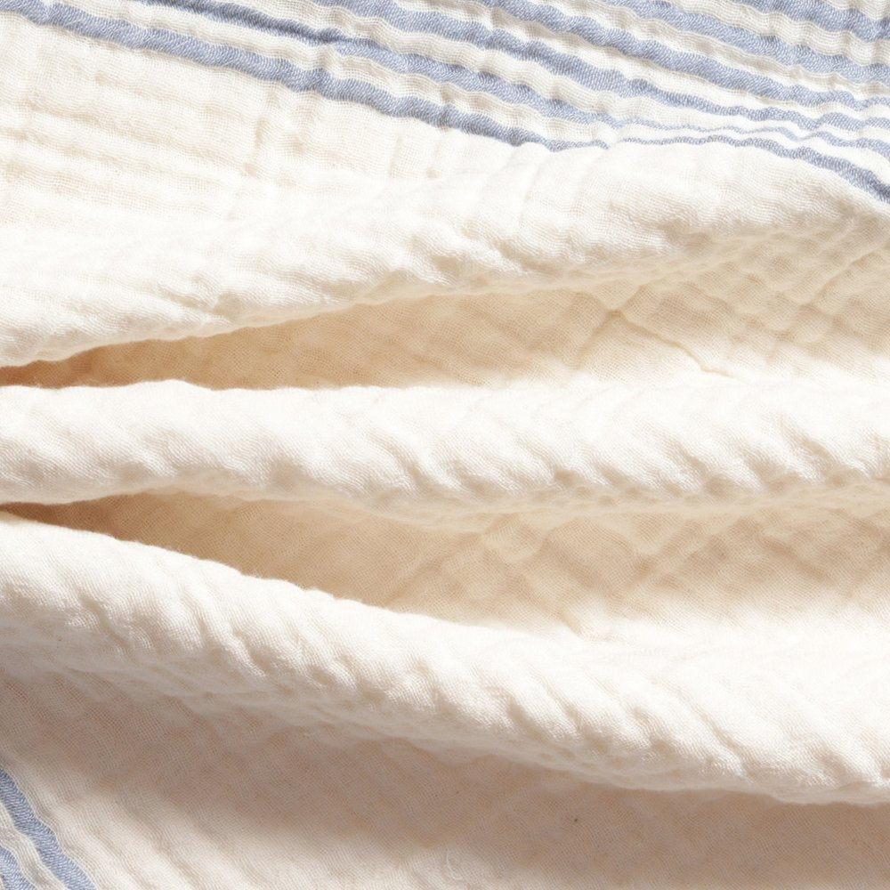 22" Blue And Ivory Striped Cotton Throw Pillow Cover