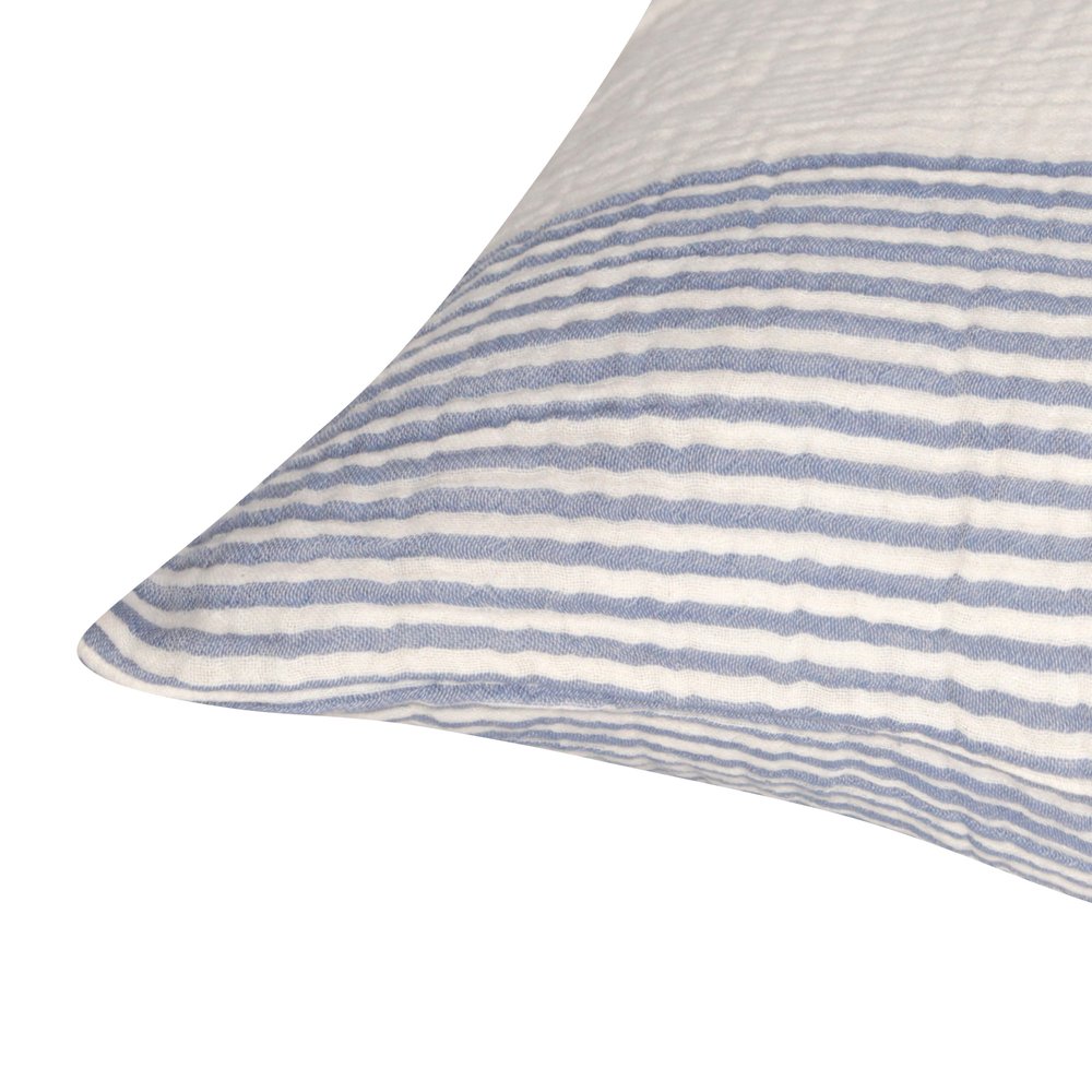 22" Blue And Ivory Striped Cotton Throw Pillow Cover
