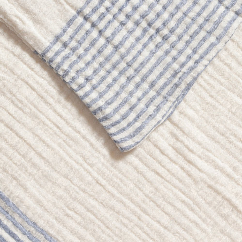 22" Blue And Ivory Striped Cotton Throw Pillow Cover