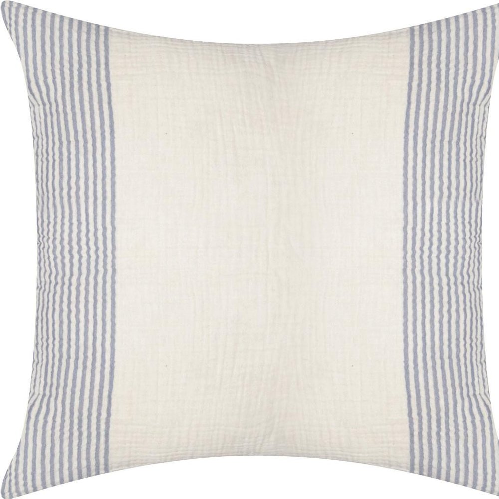 22" Blue And Ivory Striped Cotton Throw Pillow Cover