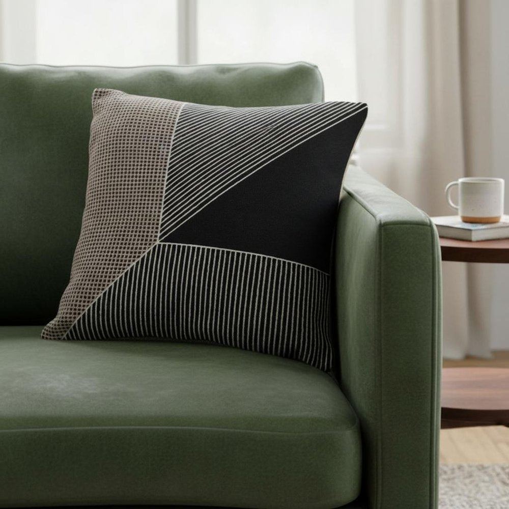 20" Black And White Striped Cotton Throw Pillow Cover