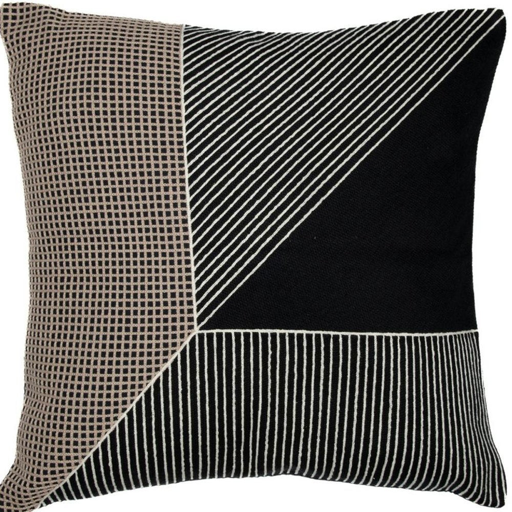 20" Black And White Striped Cotton Throw Pillow Cover