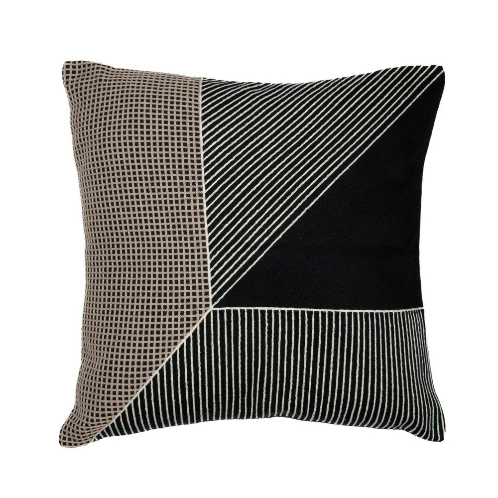 24" Black And White Striped Cotton Throw Pillow Cover