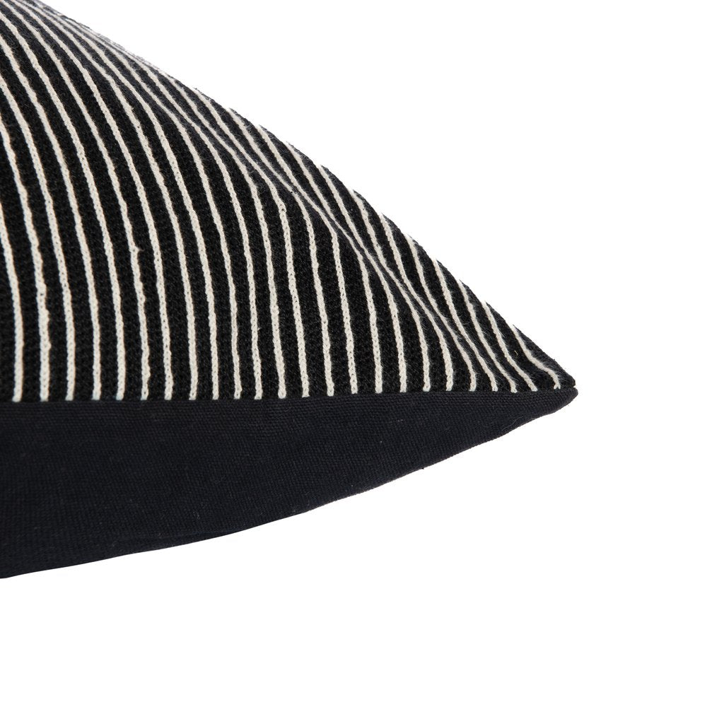 24" Black And White Striped Cotton Throw Pillow Cover