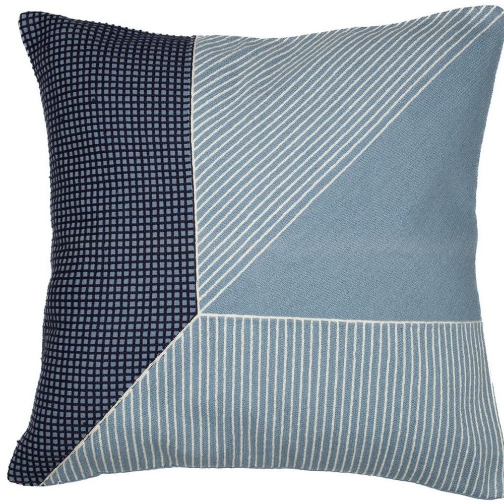 20" Blue And White Striped Cotton Throw Pillow Cover