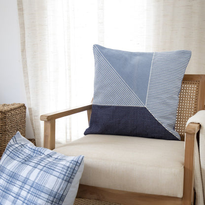 24" Blue And White Striped Cotton Throw Pillow Cover