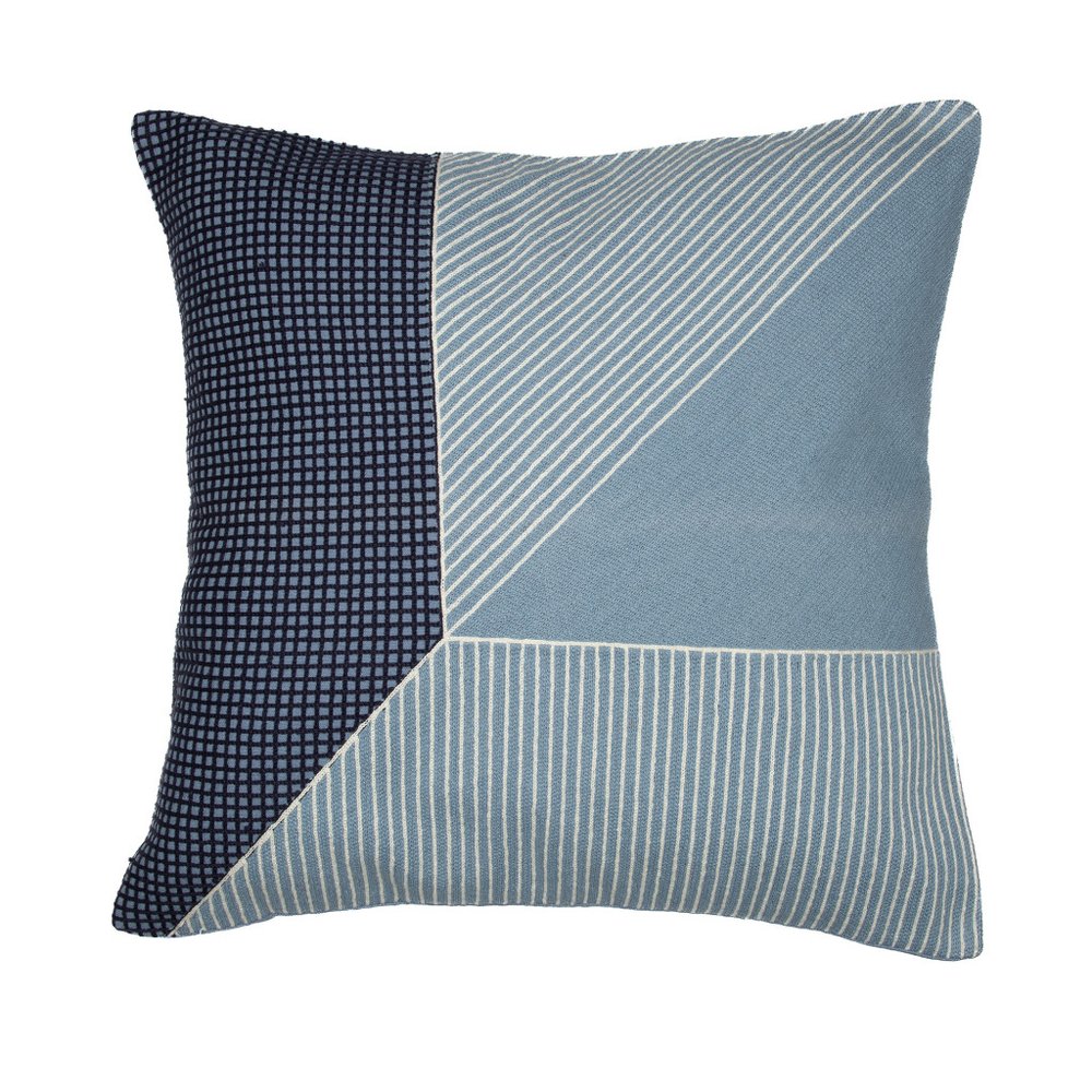 24" Blue And White Striped Cotton Throw Pillow Cover