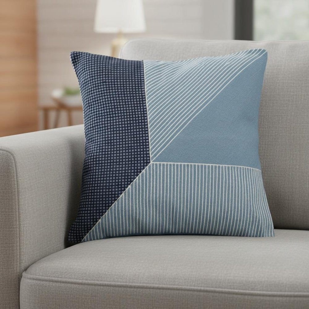 24" Blue And White Striped Cotton Throw Pillow Cover