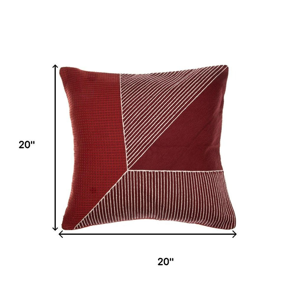20" Red And White Striped Cotton Throw Pillow Cover
