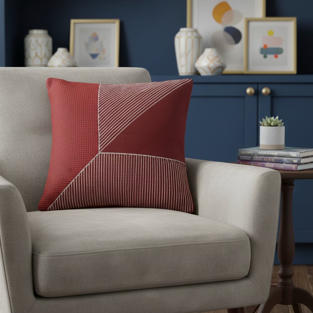 24" Red And White Striped Cotton Throw Pillow Cover