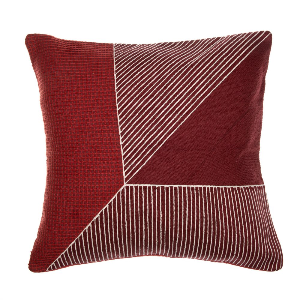 24" Red And White Striped Cotton Throw Pillow Cover