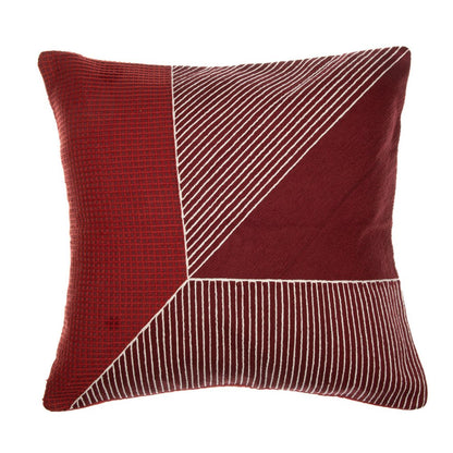24" Red And White Striped Cotton Throw Pillow Cover