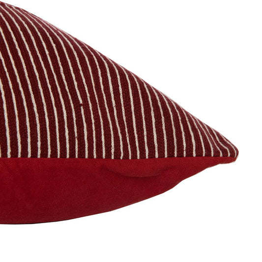 24" Red And White Striped Cotton Throw Pillow Cover