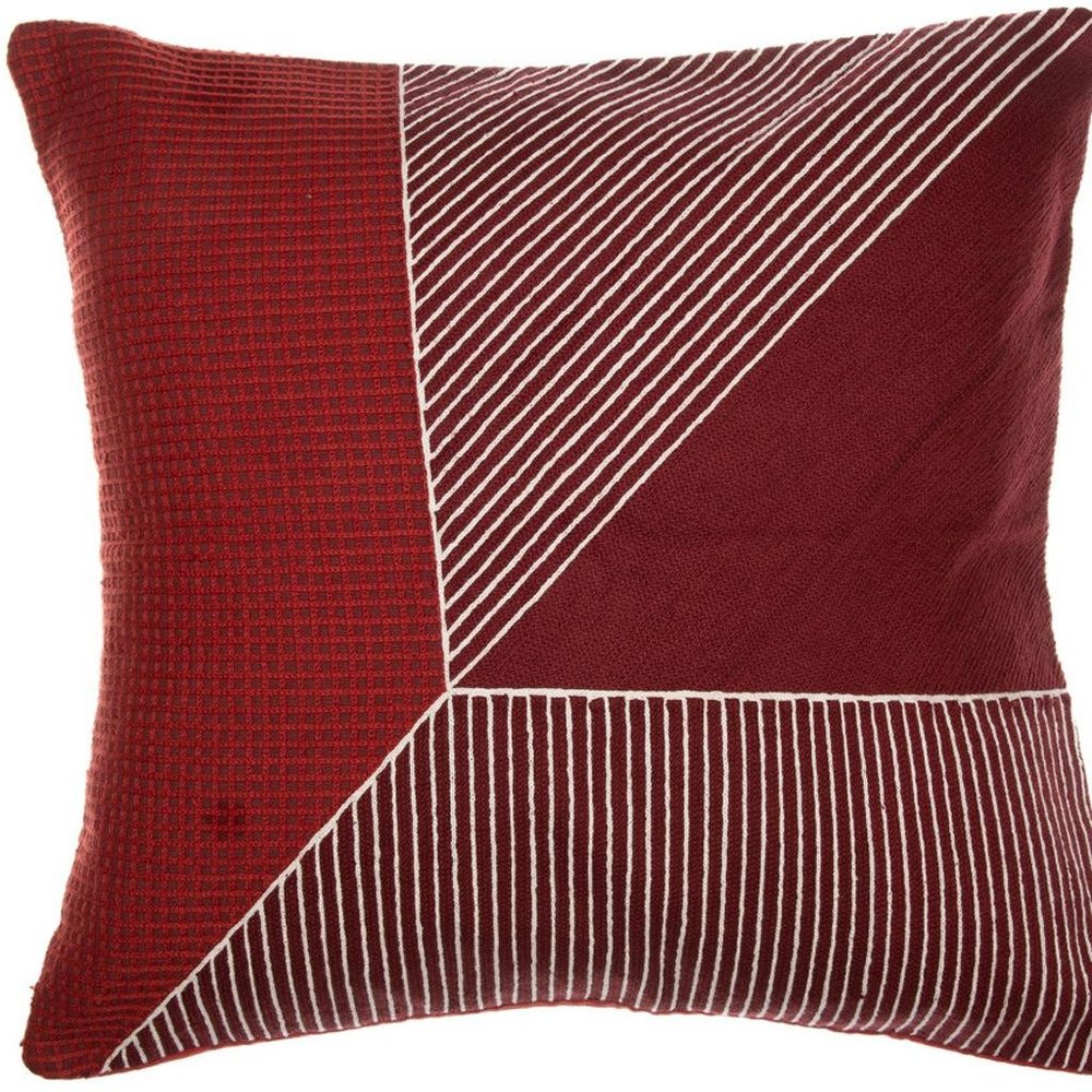 24" Red And White Striped Cotton Throw Pillow Cover