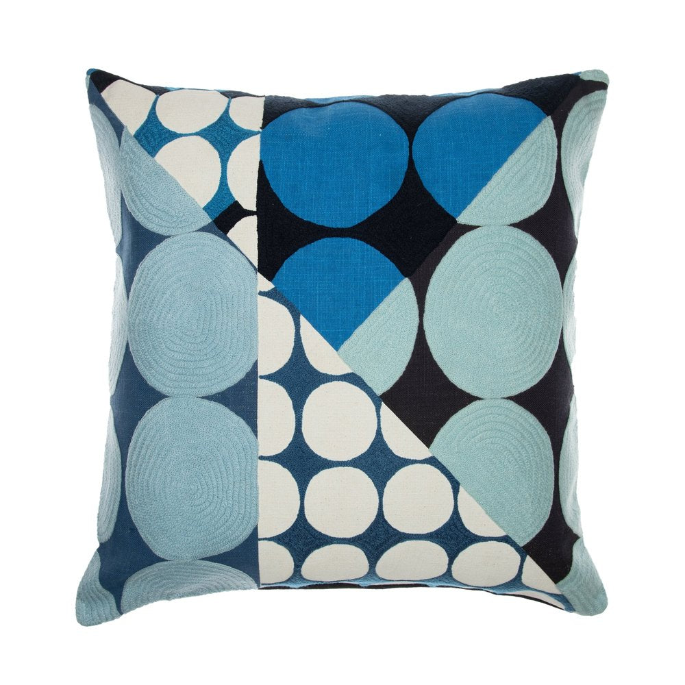20" Blue And Ivory Geometric Cotton Throw Pillow Cover