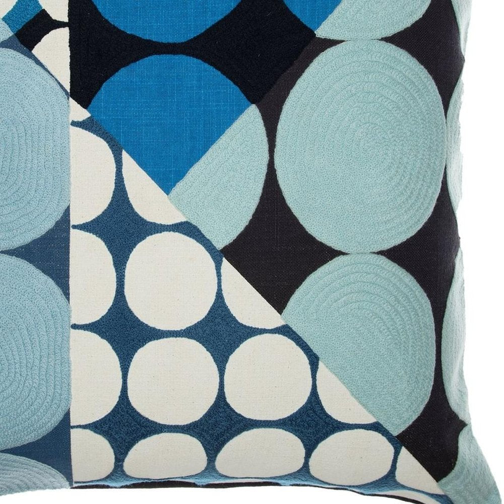 20" Blue And Ivory Geometric Cotton Throw Pillow Cover
