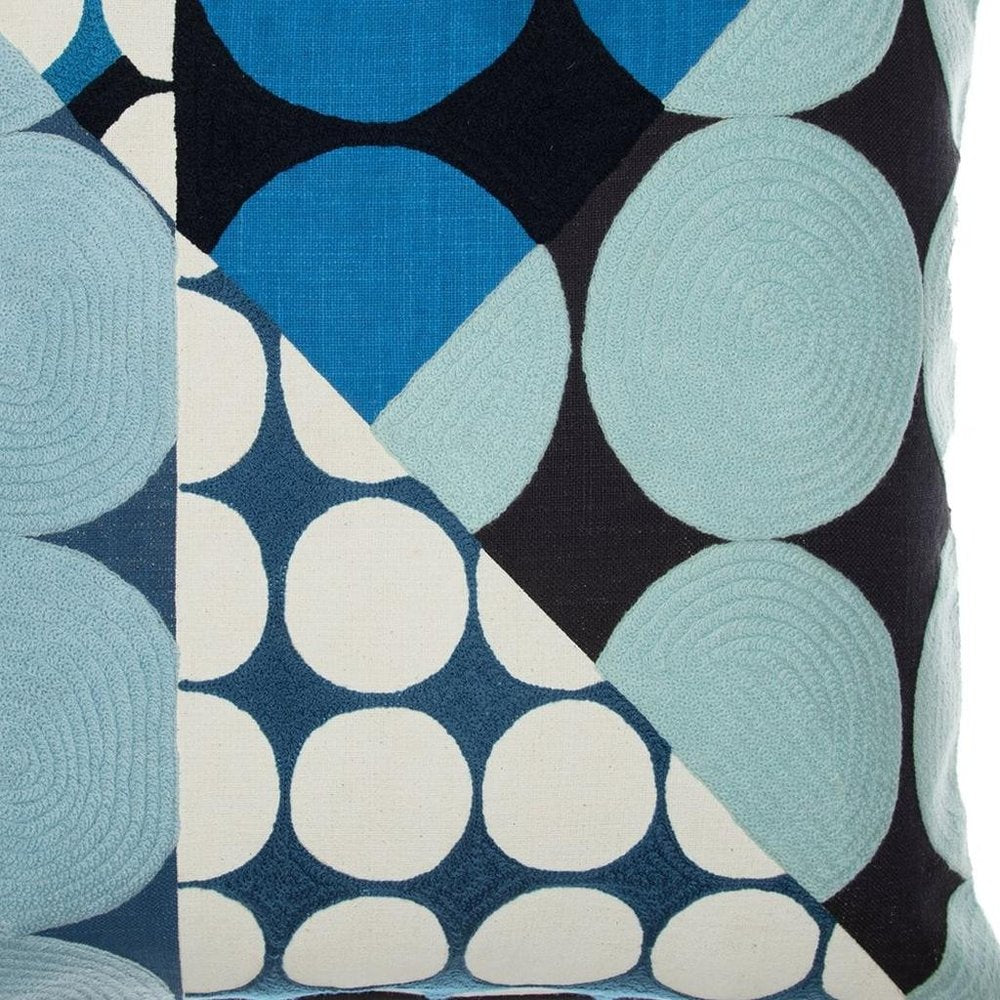 24" Blue And Ivory Geometric Cotton Throw Pillow Cover