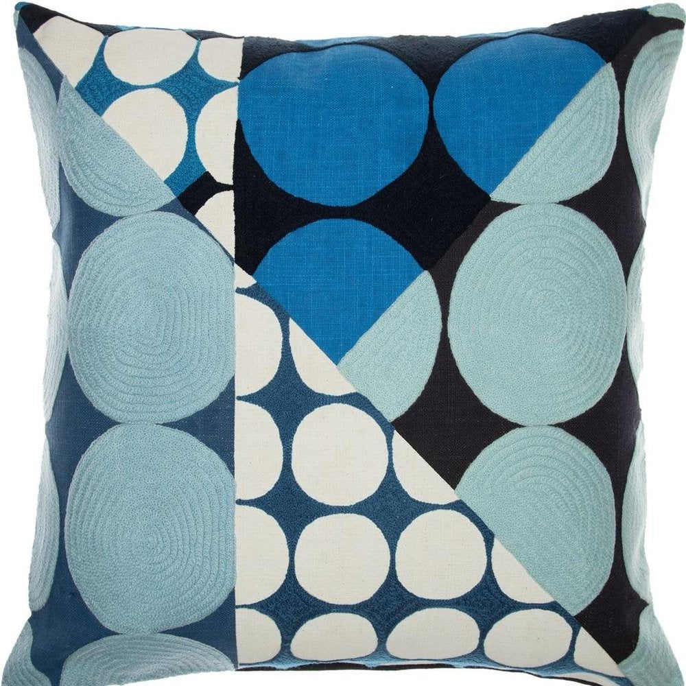 24" Blue And Ivory Geometric Cotton Throw Pillow Cover