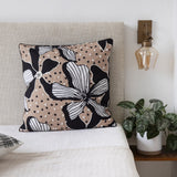 20" Beige And Black Floral Throw Pillow Cover