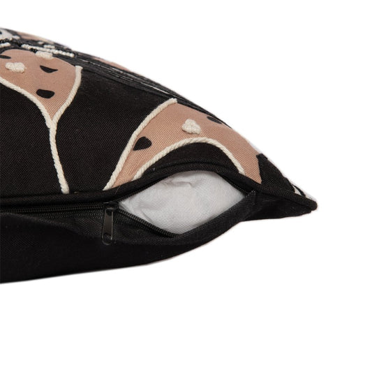 20" Beige And Black Floral Throw Pillow Cover